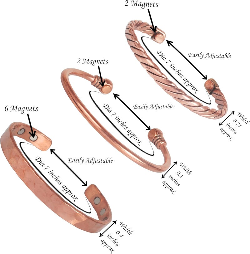 Touchstone copper bracelets | gift for men women |adjustable 100% pure solid real magnetic jewelry | handmade bracelet set combo | rope braided tibetan bangles. - Image 3