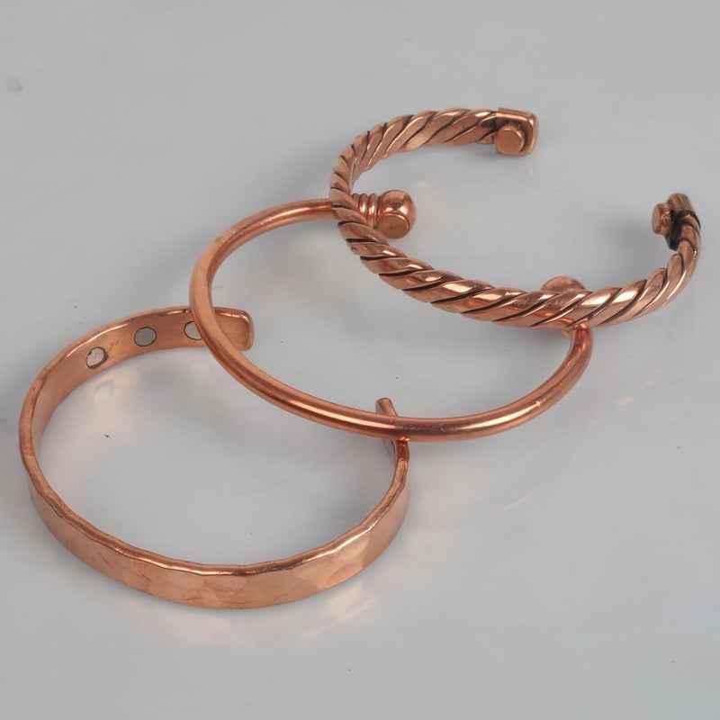 Touchstone copper bracelets | gift for men women |adjustable 100% pure solid real magnetic jewelry | handmade bracelet set combo | rope braided tibetan bangles. - Image 4