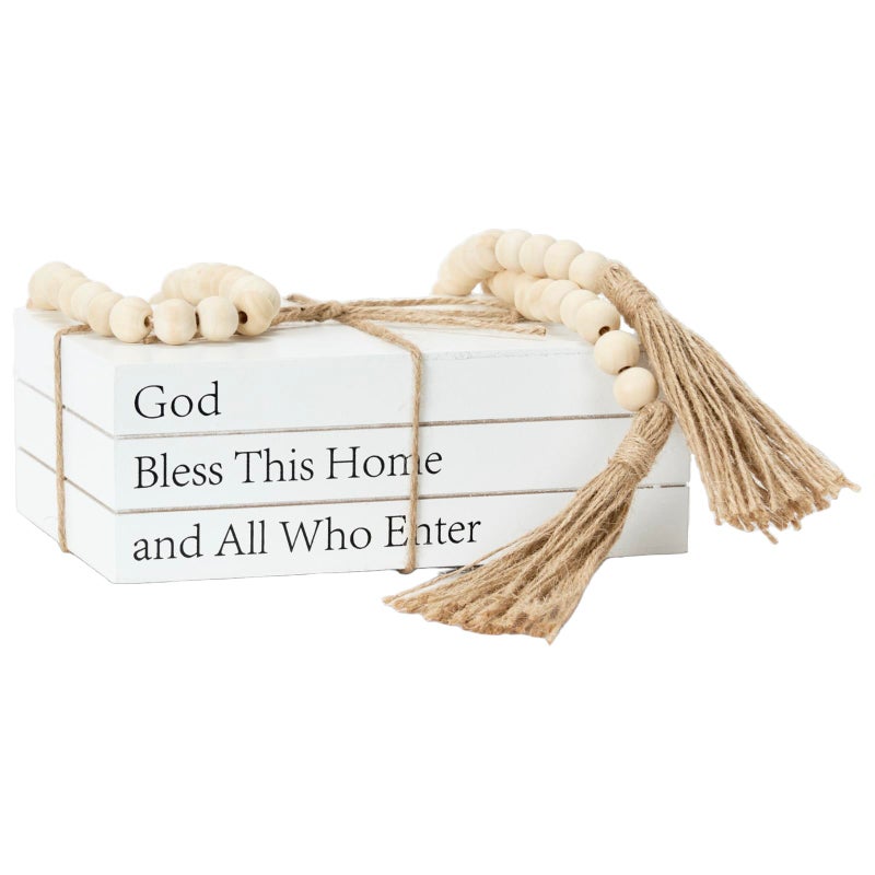 OMISHE Decorative Books for Home Decor, White Faux Books for Decoration, Rustic Farmhouse Stacked Display Books (God Bless This Home and All Who Enter) - Image 1