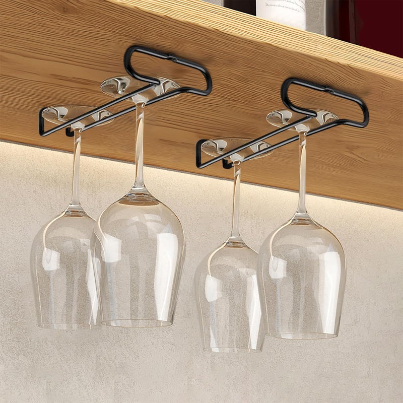 GeLive 7 Inch Wine Glass Rack Under Cabinet Stemware Holder Little Glass Hanger Storage Organizer for Short Space Kitchen and Bar Set of 2 (Black) - Image 1