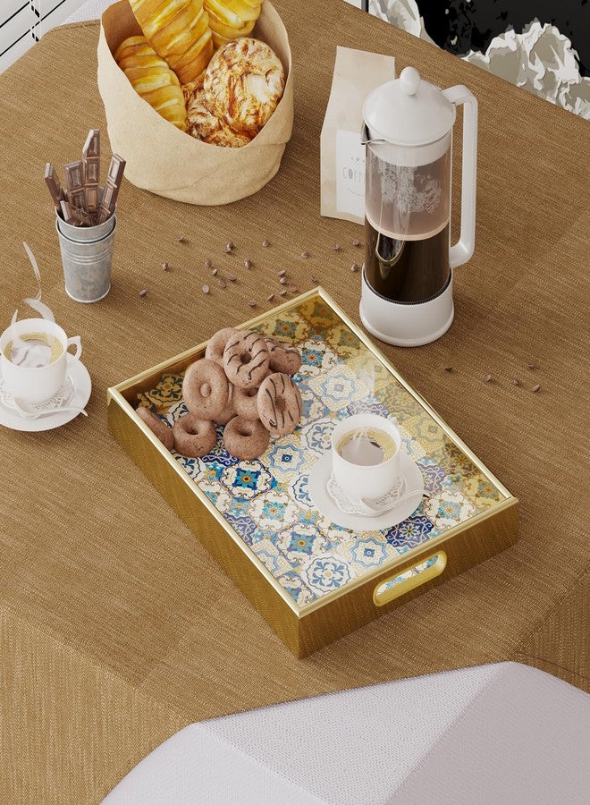 KEQAM Morocco Gold Decorative Tray Set of 2, Plastic Serving Tray with Handles, Rectangular Coffee Table Tray, Nesting Trays for Living Room, Bathroom, Ottoman - Image 4