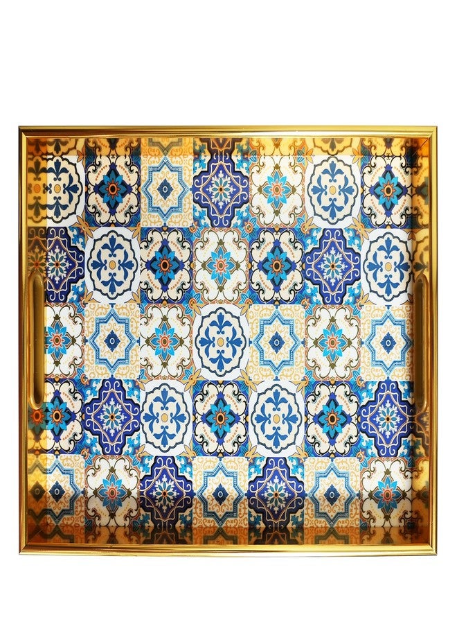KEQAM Morocco Gold Decorative Tray Set of 2, Plastic Serving Tray with Handles, Rectangular Coffee Table Tray, Nesting Trays for Living Room, Bathroom, Ottoman - Image 1