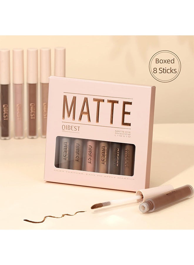 QiBest 8 Colors Matte Eyeshadow Set Cream Eyeshadow Liquid Smooth Creamy Eye Shadow Lightweight High Pigmented Velvety Eyeshadow Primer Neutral Long Lasting Waterproof Matte Eye Makeup Set A - Image 3