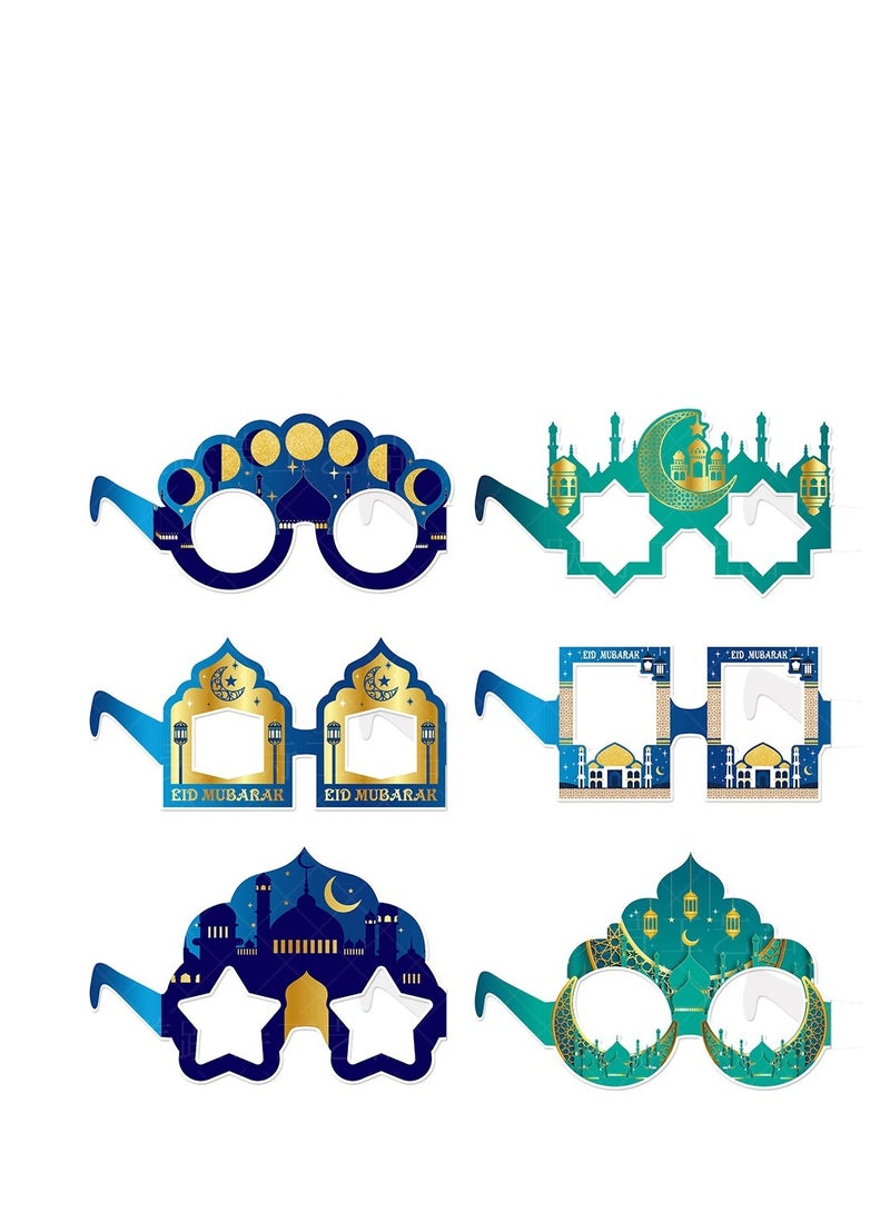 XiuWoo 12pcs New EID Mubarak Paper Glasses Frame Photo Booth Props Eyeglasses For Islamic Muslim Party Supplies - Image 1