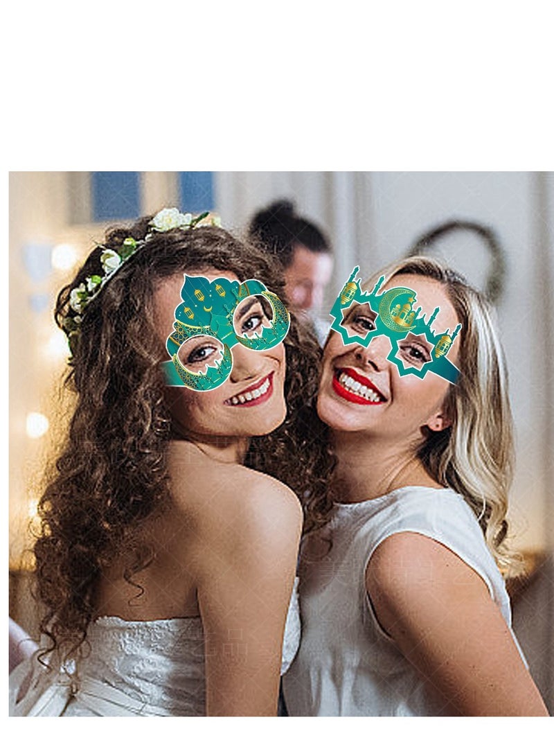 XiuWoo 12pcs New EID Mubarak Paper Glasses Frame Photo Booth Props Eyeglasses For Islamic Muslim Party Supplies - Image 3