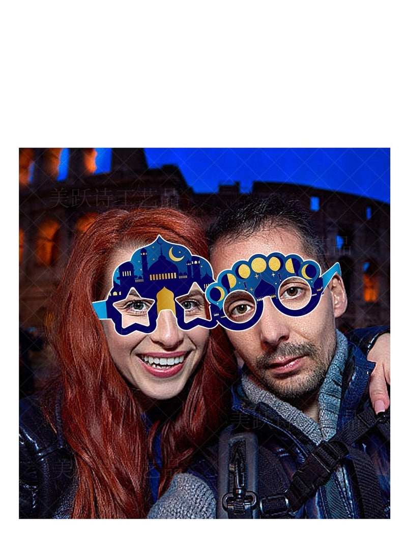 XiuWoo 12pcs New EID Mubarak Paper Glasses Frame Photo Booth Props Eyeglasses For Islamic Muslim Party Supplies - Image 4