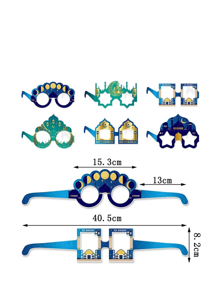 XiuWoo 12pcs New EID Mubarak Paper Glasses Frame Photo Booth Props Eyeglasses For Islamic Muslim Party Supplies - Image 2