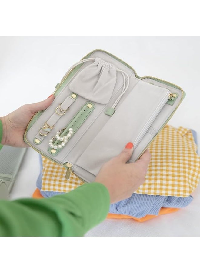 كاست ويف حقيبة تنظيم مجوهرات للسفر، حقيبة صغيرة مريحة لتنظيم المجوهرات، حافظة للكتب والخواتم مع حقيبة بسحاب، سهلة الحمل، للنساء والفتيات، والخواتم، والقلائد، والاقراط، والاساور، والبروش - Image 2