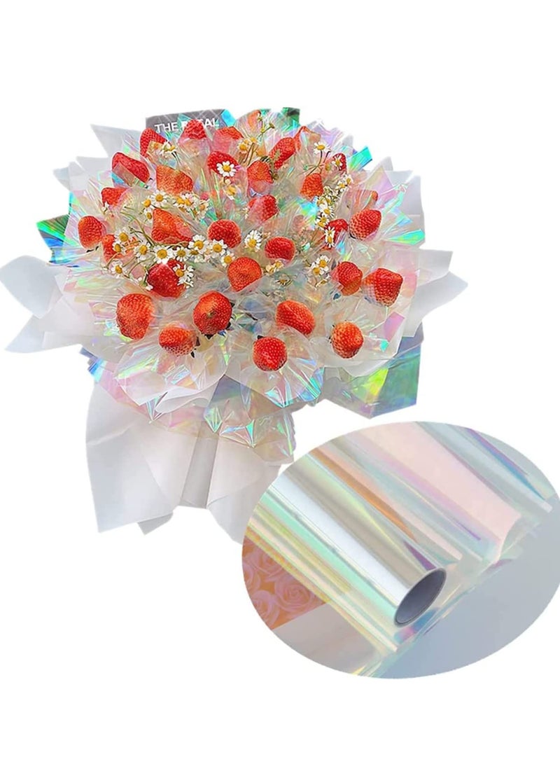 Clear Cellophane Wrap Roll Iridescent Film Laser Rainbow Flower Gift Wrapping Paper Gifts Baskets Arts Crafts Treats for DIY Decoration Supplies - Image 1