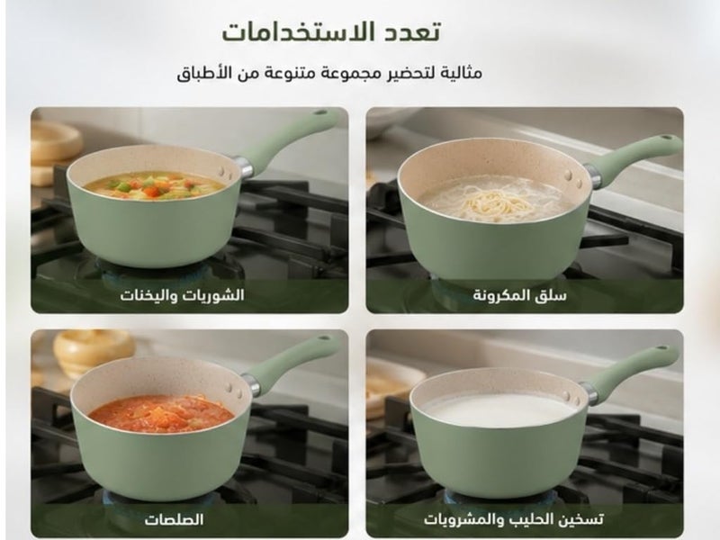 12cm Non-Stick Saucepan | Premium Green Granite Coating Small Pot with Ergonomic Handle | 12 cm Sauce Pan for Melting Butter, Boiling Milk, Baby Food & Single Servings - Image 3