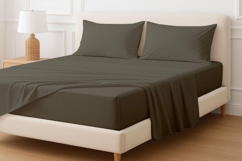 Extra Deep SheetsCotton Bed Sheets  100 Cotton  22 Inch Extra deep Pocket Fitted Sheet with Elastic All Around 4 Pcs Sheet Set  Dark Grey Solid  Queen Size