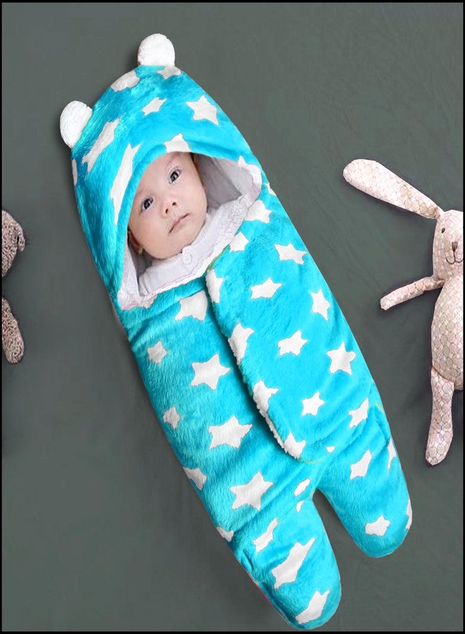 VParents بطانية أطفال ناعمة بغطاء رأس 3 في 1 من VParents - من عمر 0 إلى 6 أشهر، لفافة نوم للأطفال حديثي الولادة، هدية، منشفة حمام، روب حمام - أزرق - Image 3