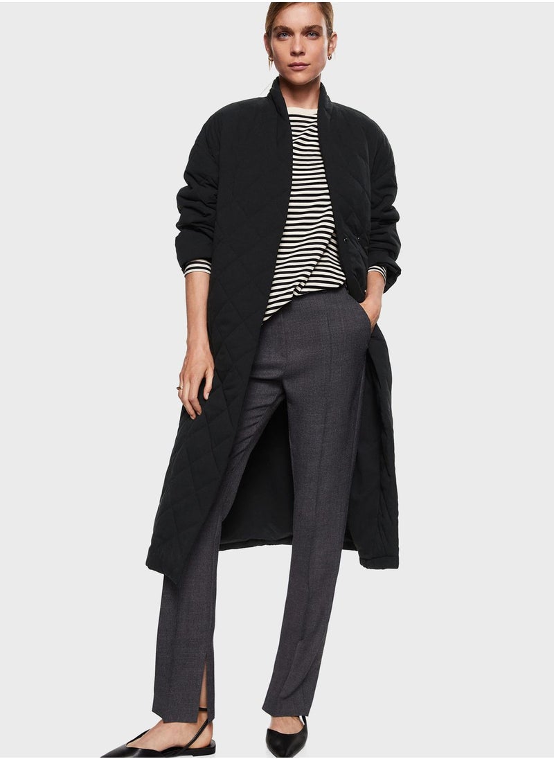 MANGO - Tie Detail Quilted Coat - Image 1