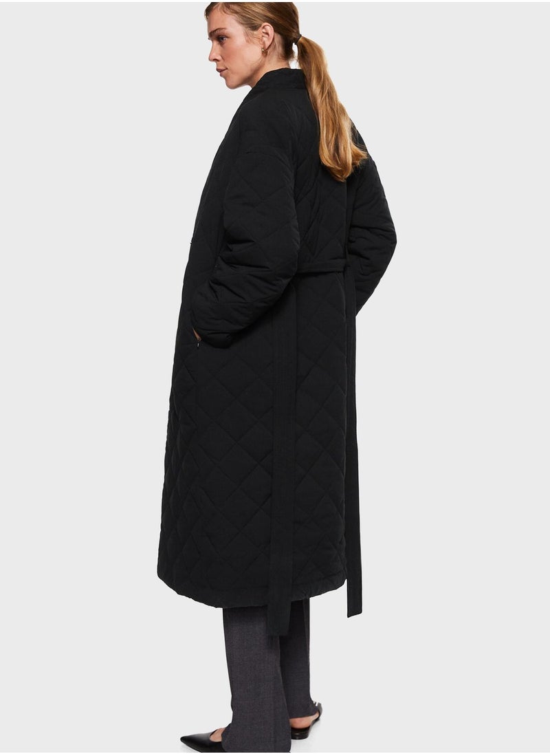 MANGO - Tie Detail Quilted Coat - Image 1