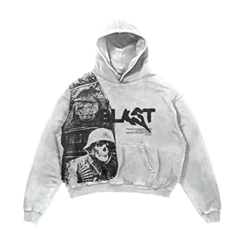 Obenie Retro Y2K Hoodie Gothic Casual Alphabet Blast Print Pattern Skull Fashion Hoodie Men Harajuku Men Clothing (white,L,Large) - Image 1