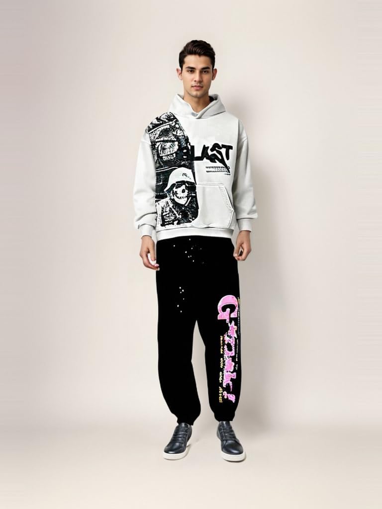 Obenie Retro Y2K Hoodie Gothic Casual Alphabet Blast Print Pattern Skull Fashion Hoodie Men Harajuku Men Clothing (white,L,Large) - Image 4