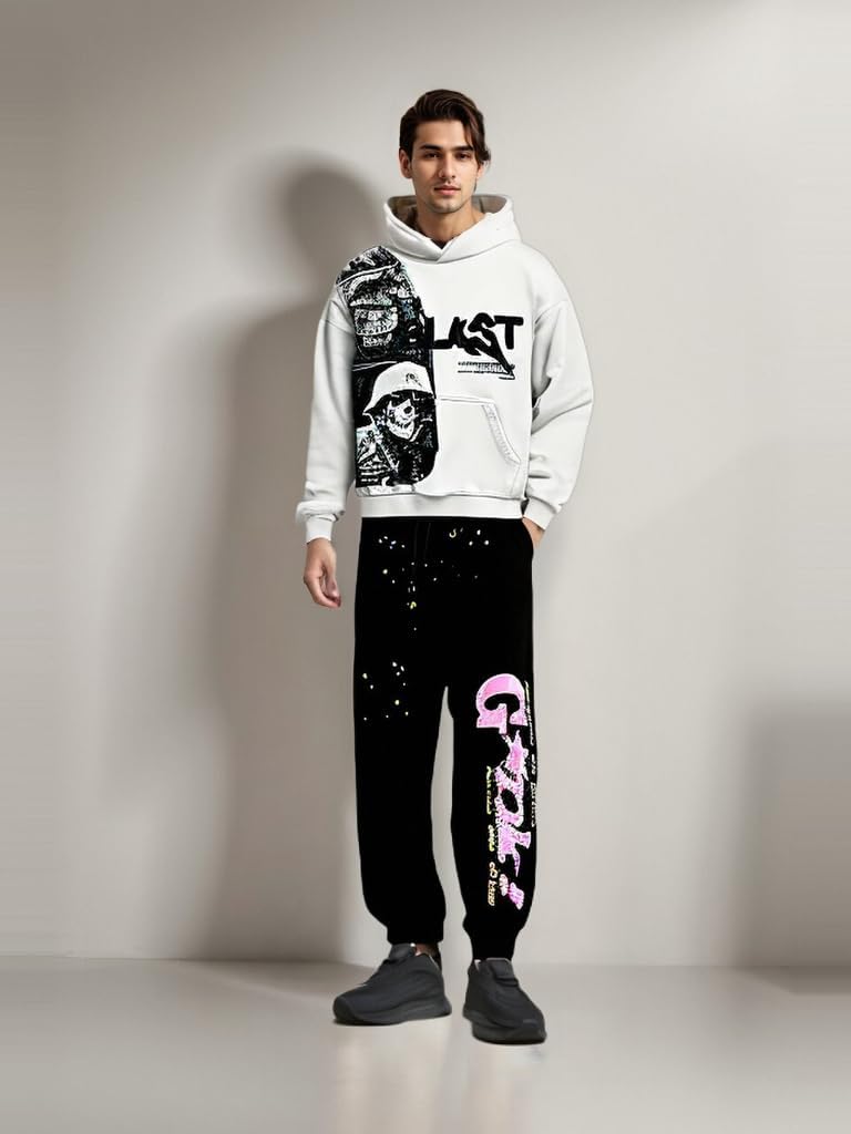 Obenie Retro Y2K Hoodie Gothic Casual Alphabet Blast Print Pattern Skull Fashion Hoodie Men Harajuku Men Clothing (white,L,Large) - Image 3