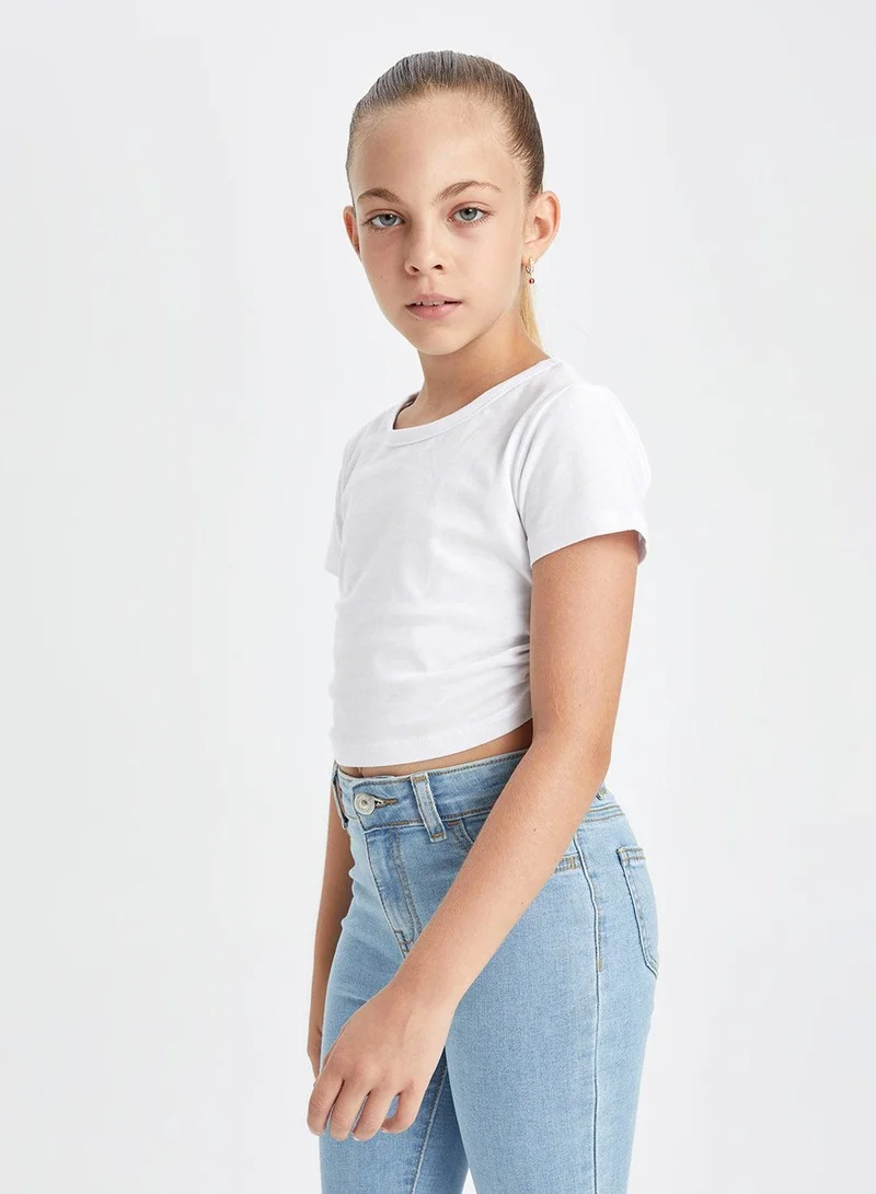 DeFacto  Cropped Crew Neck Basic Short Sleeve T-Shirt for Women | Best Price UAE