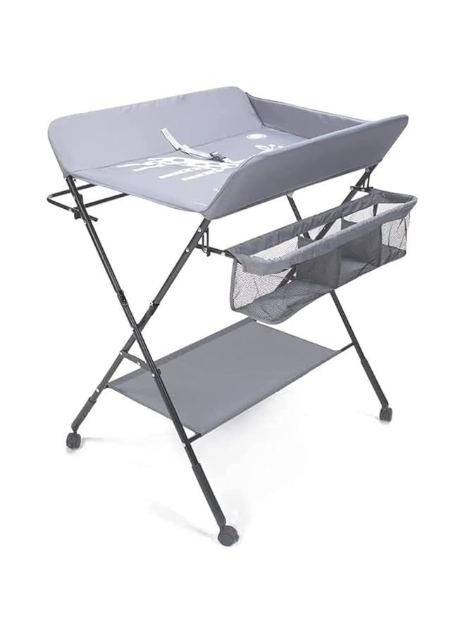 Beauenty Baby Changing Table with Wheels,Portable Adjustable Height Folding Diaper Station with Nursery Organizer & Storage Rack for Newborn Baby Infant (Grey) - Image 1