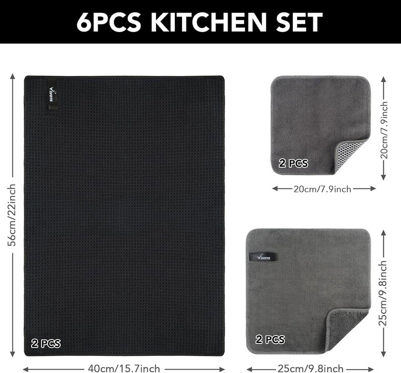 VIVOTE Microfibre Cloth Set, Washable Dishcloths, Soft and Absorbent Premium Tea Towels, Thick Household Cleaning Cloths, Versatile Kitchen Towels Set, 6 Pieces - Image 3