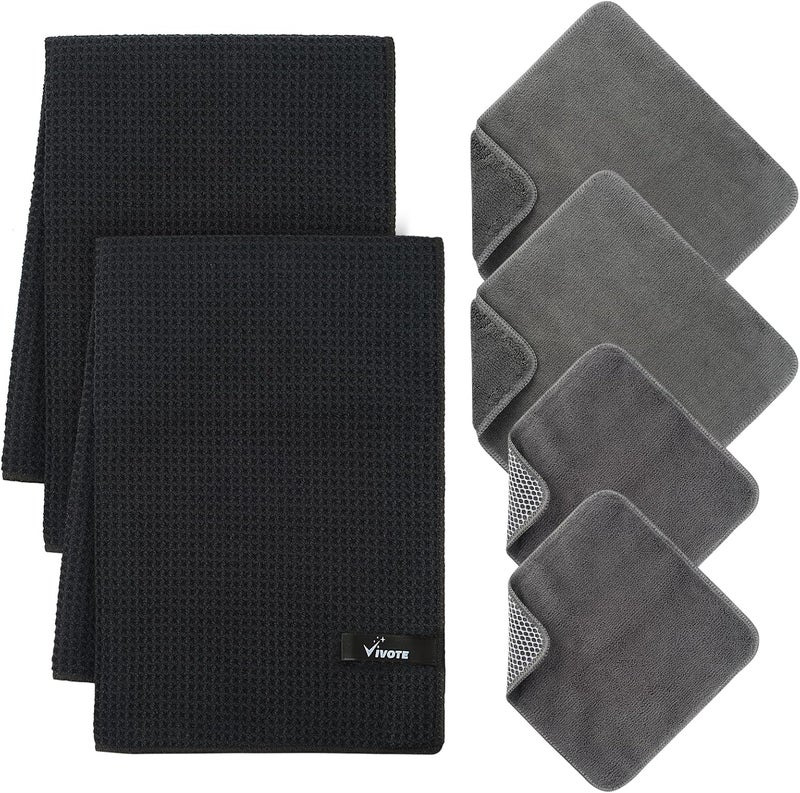 VIVOTE Microfibre Cloth Set, Washable Dishcloths, Soft and Absorbent Premium Tea Towels, Thick Household Cleaning Cloths, Versatile Kitchen Towels Set, 6 Pieces - Image 2