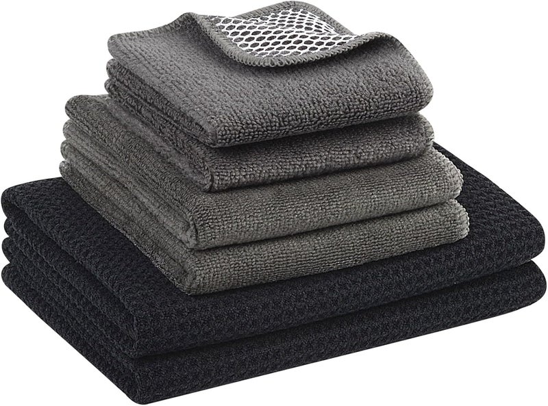 VIVOTE Microfibre Cloth Set, Washable Dishcloths, Soft and Absorbent Premium Tea Towels, Thick Household Cleaning Cloths, Versatile Kitchen Towels Set, 6 Pieces - Image 1