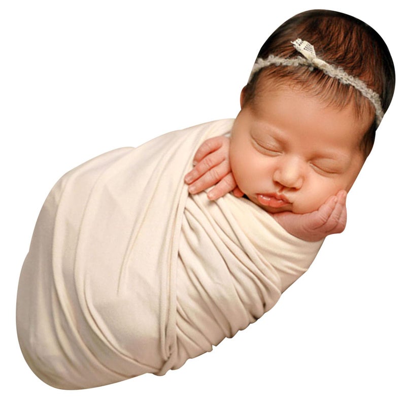 BabyMoon Baby Wrap Photography Props Stretch Without Wrinkle, Anti-Pilling, Breathable Blanket Swaddle Wrap | Ivory White - Image 3