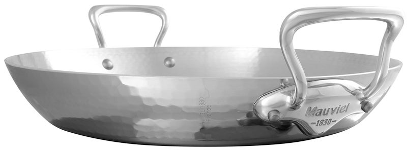 Mauviel M'Elite 5-Ply Hammered Polished Stainless Steel Paella Pan With Cast Stainless Steel Handles, 13.8-in, Made in France - Image 3