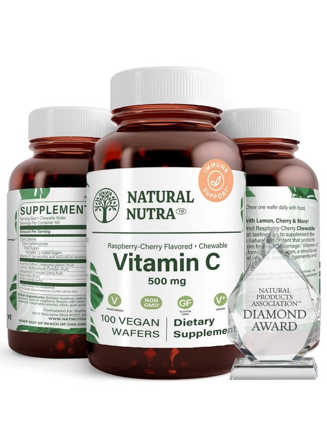 Natural Nutra Vitamin C Supplement for Kids and Adults, Immune Booster, Helps Supports Bone Health, Protect Skin and Heart Health, Improve Skin Texture, Vegetable Source, 500 mg, 100 Vegan Wafers - Image 1
