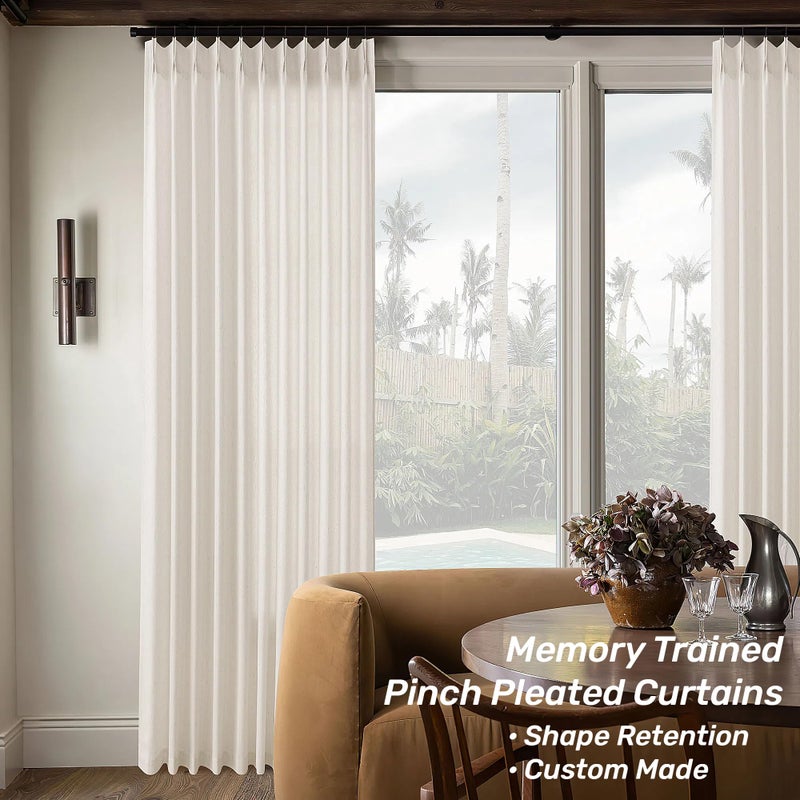 DUKIYO Pinch Pleated Extra Wide Linen Curtains 84 Inches Long for Patio Sliding Glass Door Cream Ivory 72 Inch Wide Pleated Drapes with Hooks Rings Neutral Natural Semi Sheer 72x84 Curtain for Living Room - Image 4