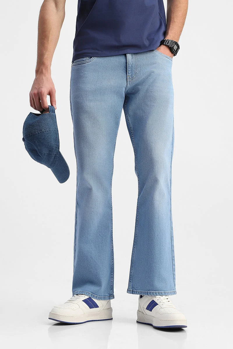 SNITCH Light Blue Solid Flared Fit Casual Jeans