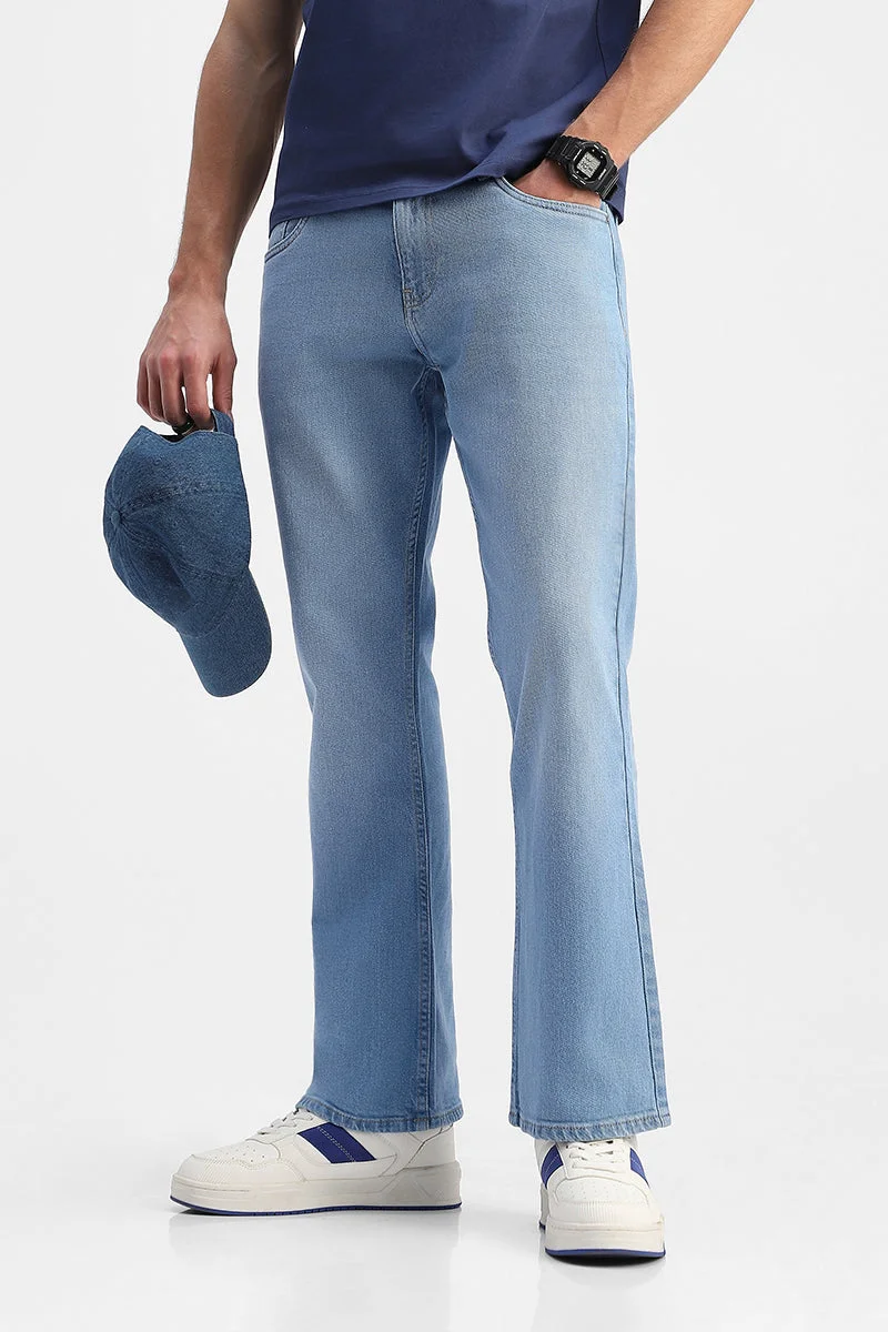 SNITCH Light Blue Solid Flared Fit Casual Jeans