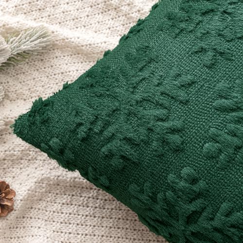 MIULEE Christmas Dark Green Throw Pillow Covers Snowflakes Decorative 1818 Inch Faux Wool Winter Festival Couch Pillow Covers Set of 2 Farmhouse Holiday Home Decors for Sofa Livingroom Bed - Image 3