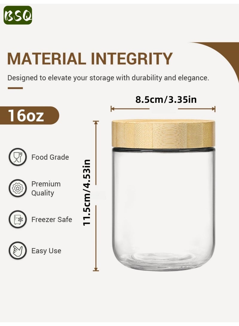بي إس كيو ٤ برطمانات شوفان ليلي سعة ٥٠٠ مل | مصنوعة من الزجاج | مزودة بغطاء من الخيزران محكم الإغلاق | برطمانات تخزين واسعة الفتحة ومحكمة الإغلاق | برطمانات تخزين سلطة الفواكه | مناسبة لتخزين الوجبات، حبوب البن، السلطات، الحلويات، الحبوب، الزبادي، التوابل، السكر، إلخ. - Image 2
