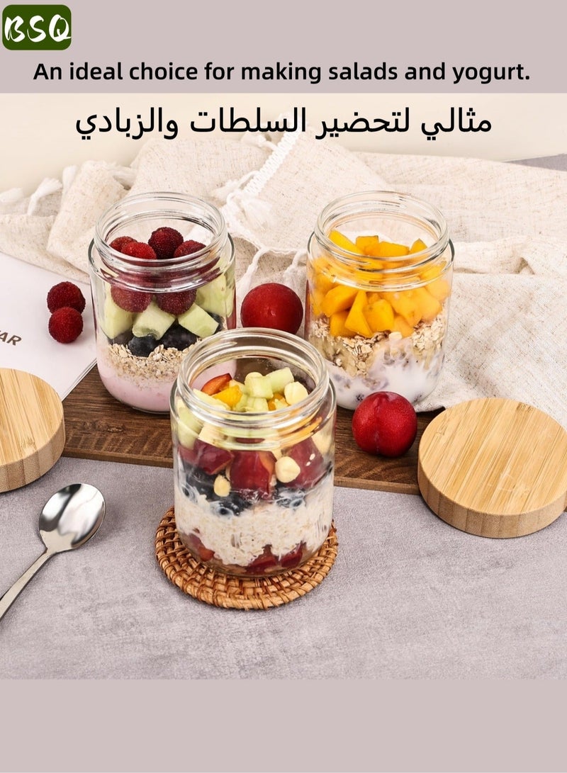 بي إس كيو ٤ برطمانات شوفان ليلي سعة ٥٠٠ مل | مصنوعة من الزجاج | مزودة بغطاء من الخيزران محكم الإغلاق | برطمانات تخزين واسعة الفتحة ومحكمة الإغلاق | برطمانات تخزين سلطة الفواكه | مناسبة لتخزين الوجبات، حبوب البن، السلطات، الحلويات، الحبوب، الزبادي، التوابل، السكر، إلخ. - Image 4