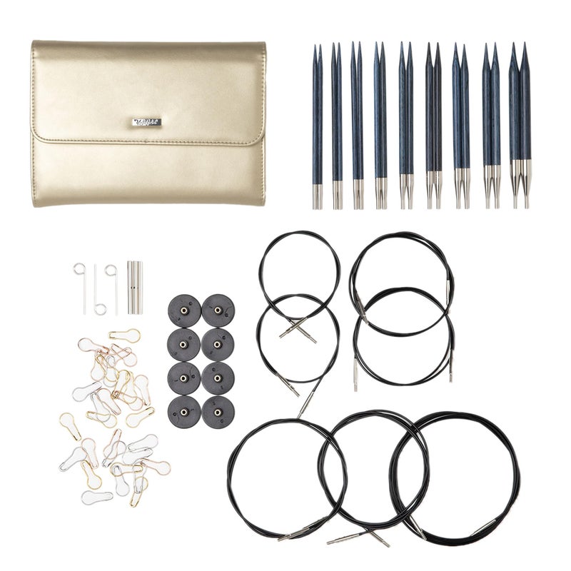 KnitPicks Knit Picks Options Wood Interchangeable Knitting Needle Set with Case and Stitch Markers Blue and Gold - Image 2