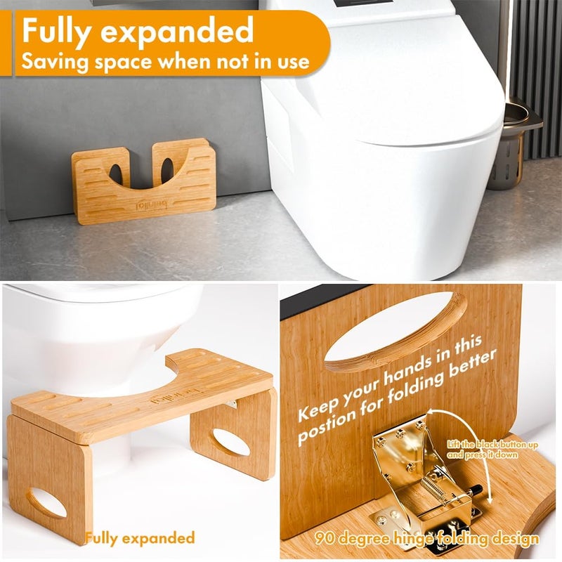 Beinilai Foldable Toilet Stool,7 Inches Poop Stool for Bathroom,Bamboo Toilet Stool Squat Adult,Potty Stool with Anti-Slip Strip - Image 4