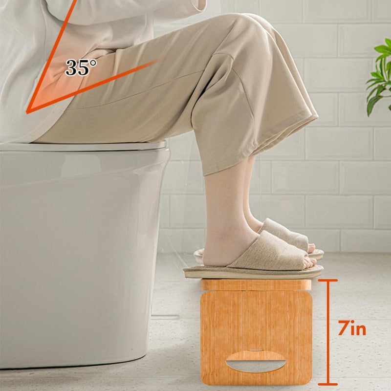 Beinilai Foldable Toilet Stool,7 Inches Poop Stool for Bathroom,Bamboo Toilet Stool Squat Adult,Potty Stool with Anti-Slip Strip - Image 2