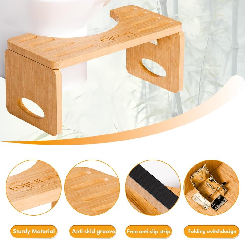 Beinilai Foldable Toilet Stool,7 Inches Poop Stool for Bathroom,Bamboo Toilet Stool Squat Adult,Potty Stool with Anti-Slip Strip - Image 3