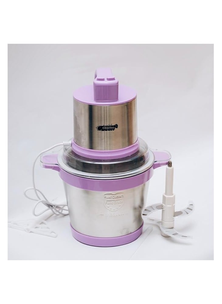 Two-speed Andalusian electric meat grinder and slicer, made of stainless steel, equipped with a powerful motor and safety function, capacity of 6 liters, 2200 watts, suitable for meat, fruits and vege