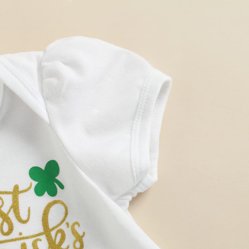 Rtnnsbbfcm Newborn Baby Girl My 1st St. Patrick's Day Outfit Short Sleeve Letter Tutu Romper Dress Headband 2Pcs Set (3-6 Months,Letter) - Image 5