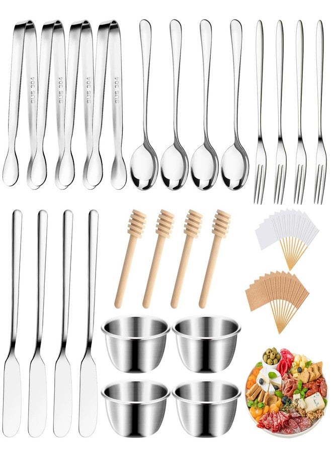 Mlurcu Cheese Butter Spreader Knives Set Charcuterie Board Accessories Stainless Steel Spreader Knives Forks Spoons Mini Serving Tongs Small Dipping Bowls Toothpick Flags Utensils for Pastry Making - Image 1