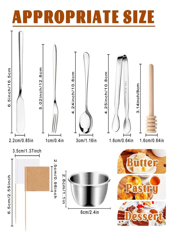 Mlurcu Cheese Butter Spreader Knives Set Charcuterie Board Accessories Stainless Steel Spreader Knives Forks Spoons Mini Serving Tongs Small Dipping Bowls Toothpick Flags Utensils for Pastry Making - Image 2