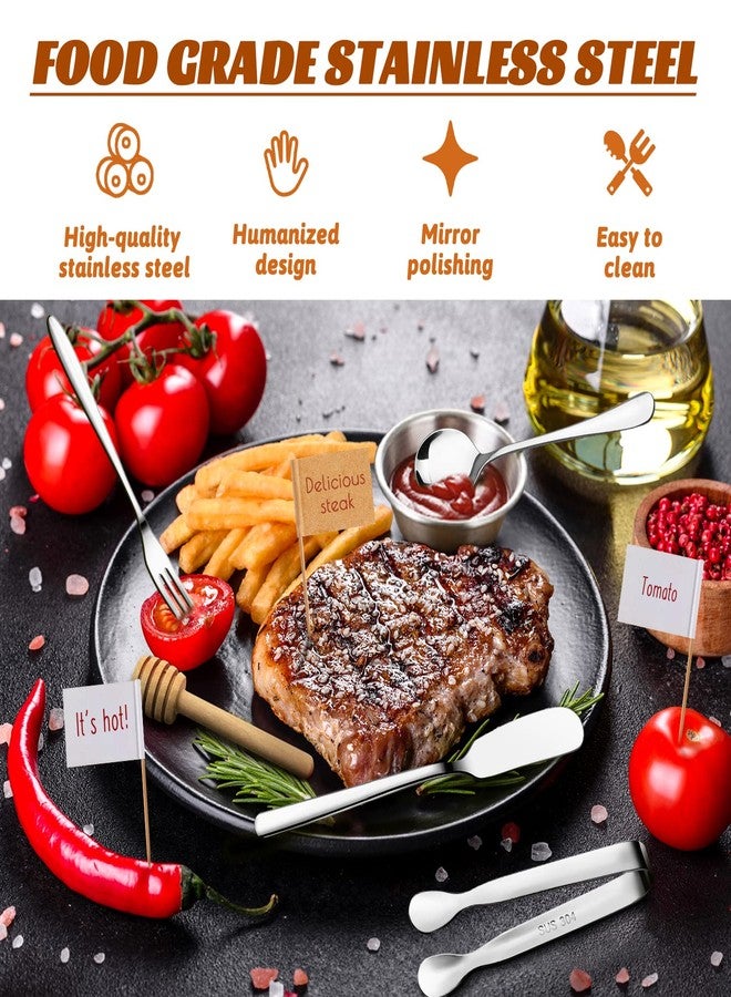 Mlurcu Cheese Butter Spreader Knives Set Charcuterie Board Accessories Stainless Steel Spreader Knives Forks Spoons Mini Serving Tongs Small Dipping Bowls Toothpick Flags Utensils for Pastry Making - Image 3