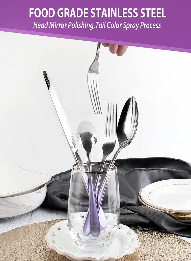 BEGEEL Gradient Purple Silverware set for 4,Stainless Steel Flatware Set,20 Piece Tableware Cutlery Set,Mirror Polished Utensils Sets for Kitchen,Reusable Dinnerware Sets Service for 4,Dishwasher Safe - Image 3