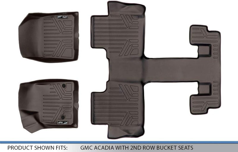 SMARTLINER Custom Fit Floor Mats 3 Row Liner Set Cocoa for 2017-2021 GMC Acadia with 2nd Row Bucket Seats - Image 3