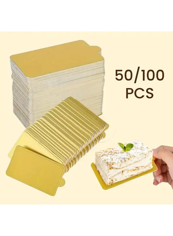 100pcs Rectangle Mini Gold Cardboard Cupcake Boards 10x6cm Food Grade Disposable Dessert Stand for Wedding Birthday Party Baking Supplies - Image 1