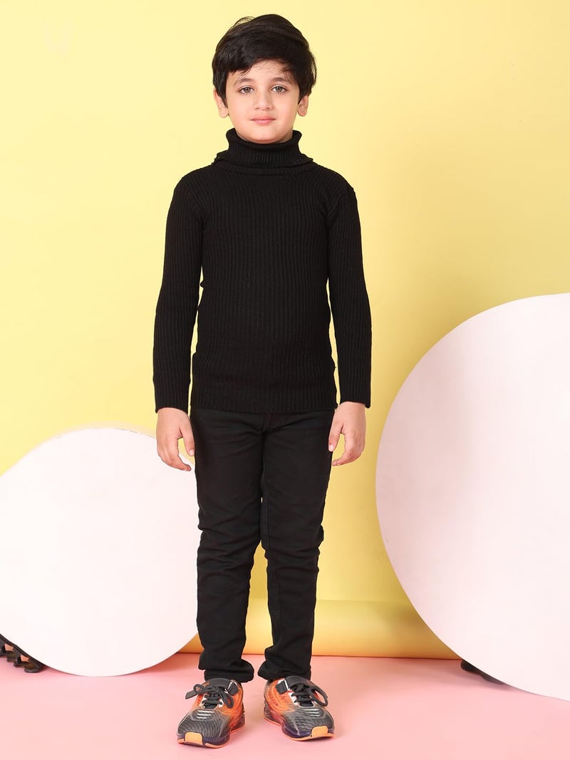 superminis Boys Wollen High Neck Full Sleeve Sweater Winter Skivy for Kids (3-4 Years, Black) - Image 5