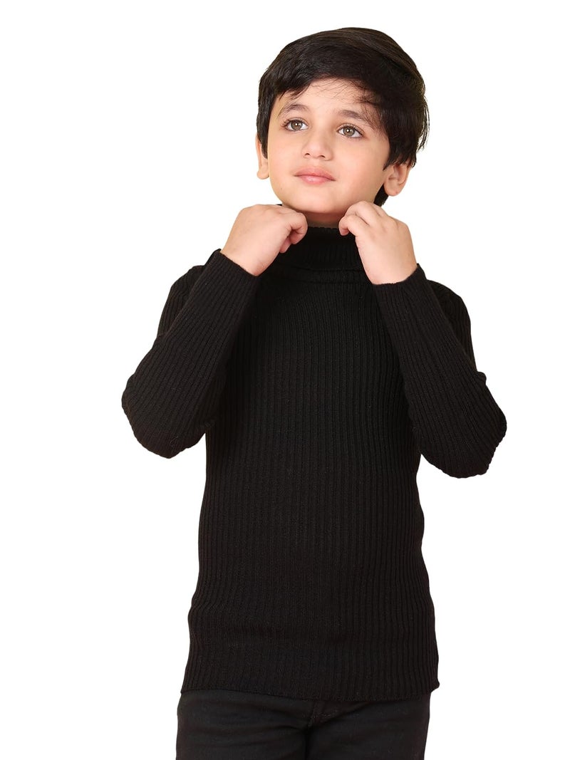 superminis Boys Wollen High Neck Full Sleeve Sweater Winter Skivy for Kids (3-4 Years, Black) - Image 1