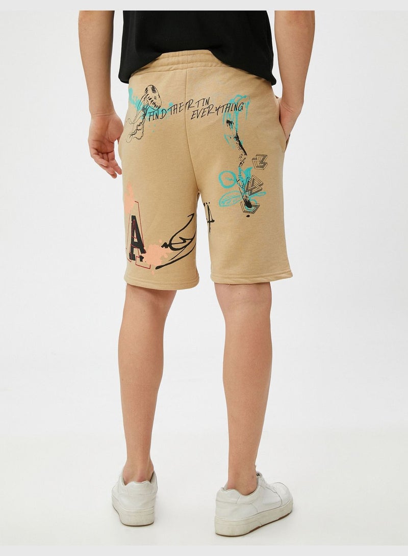 KOTON Printed Shorts Drawstring Slim Fit Pocket Detailed - Image 4